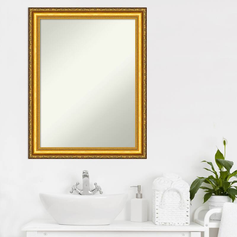 Non-Beveled Wood Bathroom Wall Mirror - Colonial Embossed Gold Frame
