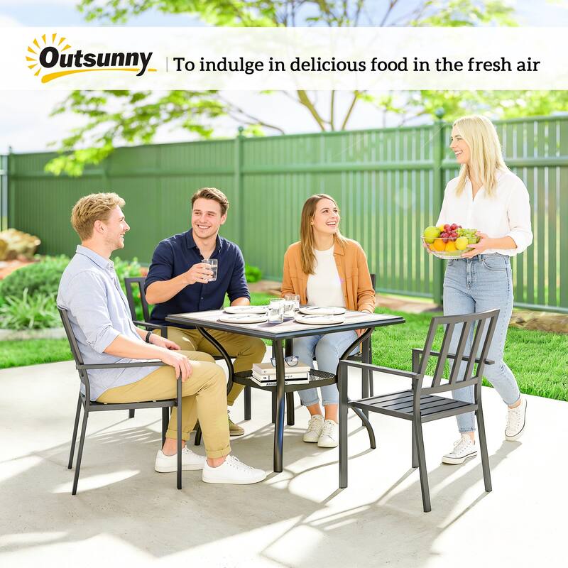 Outsunny Outdoor Dining Table for 4 People, 37" Square Patio Table with Umbrella Hole, Backyard, Deck, Gray