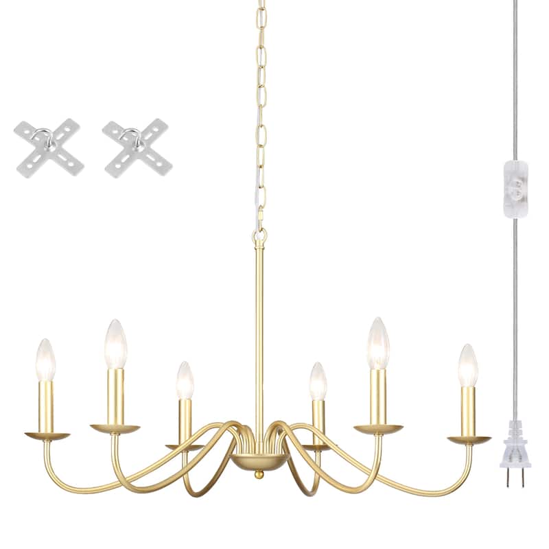 6-Light 27.55-inch Chandeliers with Plug in Cord for Bedroom Living Room