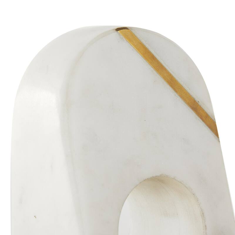 Marble Geometric Curved Pyramid Decorative Bookends with Diagonal Gold Stripes - Set of 2 White - Roche River Decor