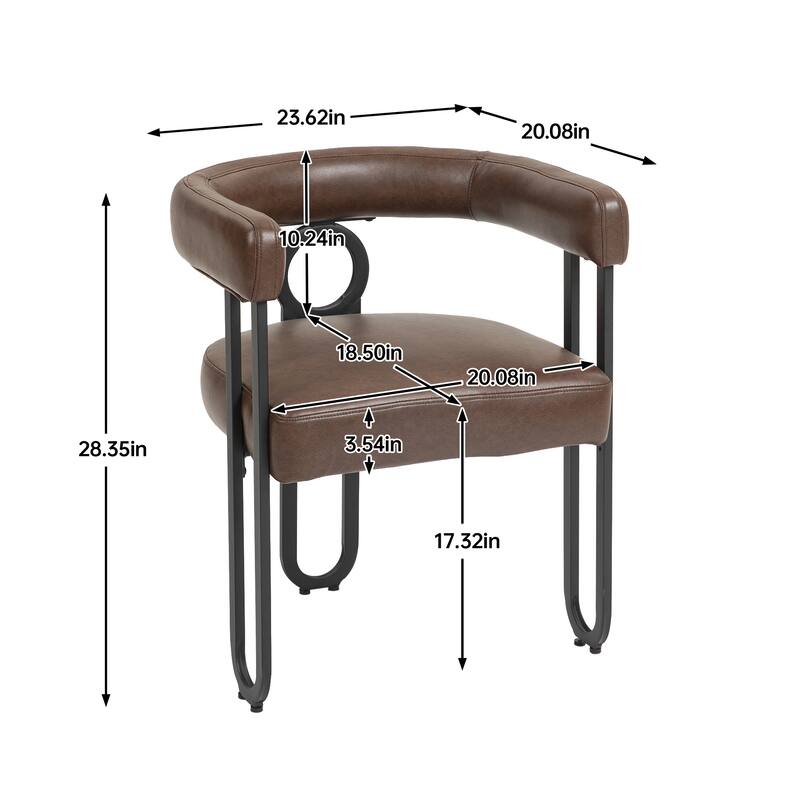 Contemporary PU Dining Chair set of 2, Barrel Chair with Matte Black Metal Legs and Round Thickened Cushion