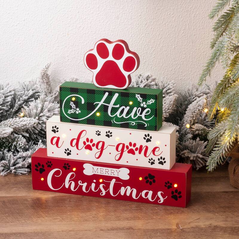 Glitzhome 12"H LED Lighted Wooden Pet Block Word Sign