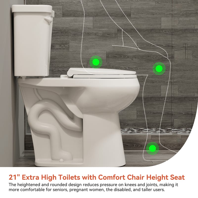 HOROW 21 in. Tall 2-Piece Round Toilet in White with Comfortable Chair Height Seat and 1000g Powerful Flush - 21 Inch