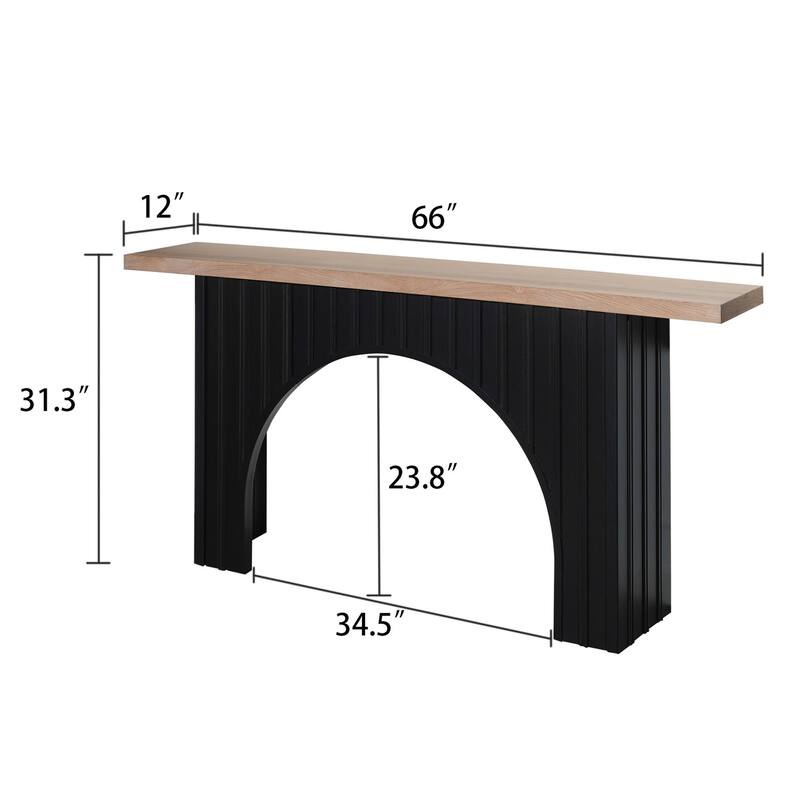 Rustic Console Table Side Table with Arch Base, Black Natural Hallway Table Entryway Table Sofa Table