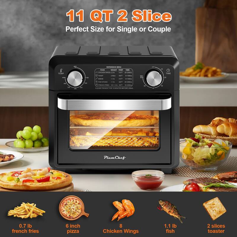 Compact Air Fryer Toaster Oven 11QT, Countertop 2 Slice Toaster Oven with Air Fry Bake Broil, 1000W