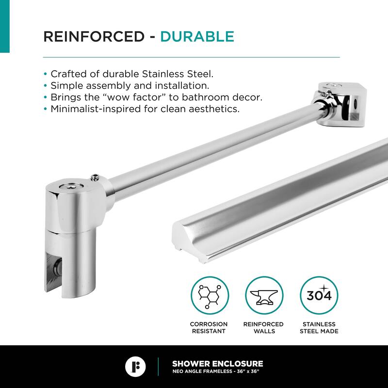 Neo Angle, Acrylic Shower Base with Compatible Glass Frameless Shower Enclosure