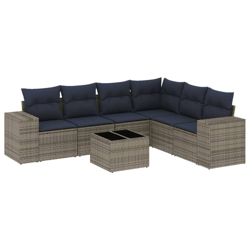 vidaXL 7 Piece Patio Sofa Set with Cushions Grey Poly Rattan - 24.4 x 24.4 x 27.2