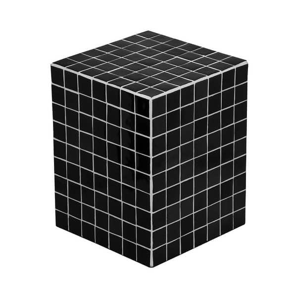 slide 2 of 58, Callista Modern Ceramic Tiled Cube Side Table, Square Mosaic Pedestal Accent End Table for Living Room Bedroom - 14 X 14 X 18 Black/White