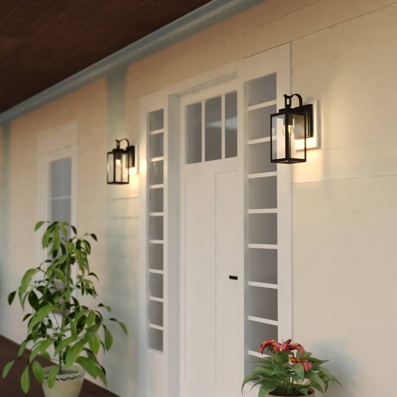 VAXCEL Clinton Matte Black Outdoor Wall Sconce Light Fixture made of Durable Steel, Clear Glass Shade, LED Compatible