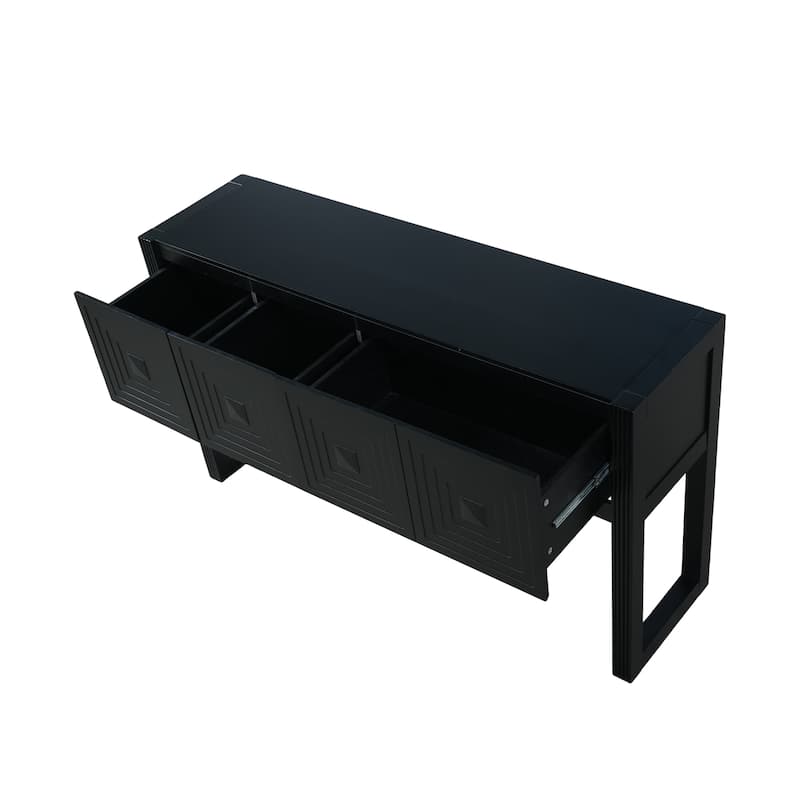 Christopher Knight Home - Modern Geometric Carved Console Table with Soft-Close Drawers & Fluted Legs for Living Room, Hallway