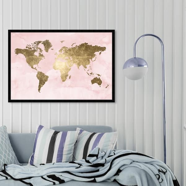 slide 1 of 21, Oliver Gal 'Blush Mapamundi' Maps and Flags Framed Wall Art Prints World Maps - Pink, Gold 45 x 30 - Black