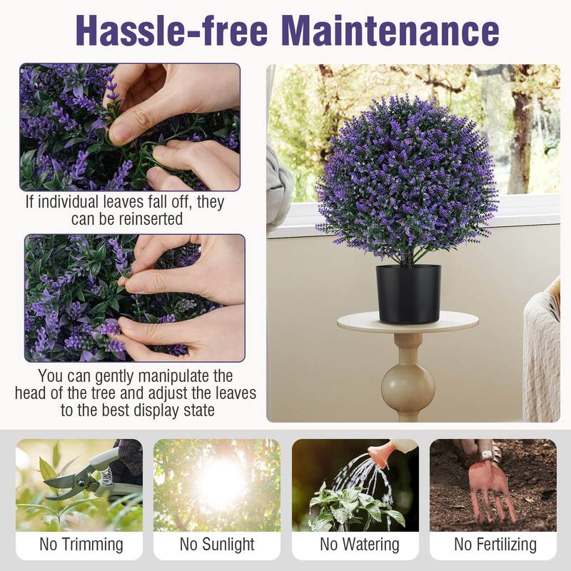 Costway 2 Pack Artificial Lavender Topiary Ball Tree Faux Shrub Bushes - Green & Purple & Black - See Details