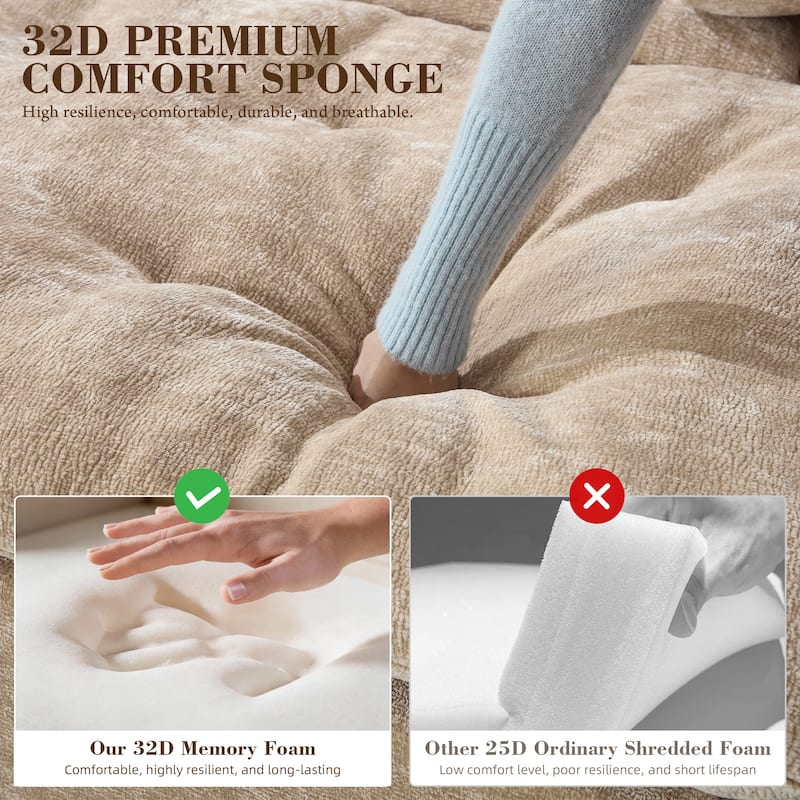 Rossetta L-Shaped Modular Chenille Cushioned Extreme Comfort Sofa with Detachable Backrest and Armrests, 1 Removable Ottoman