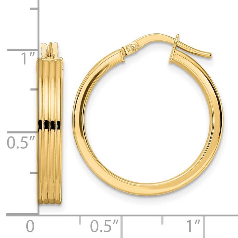 Curata 14k Yellow Gold Polished Ribbed 25x4mm Round Hoop Earrings