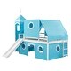 preview thumbnail 5 of 7, Blue Pine Wood Castle-Inspired Bunk Bed with Slide and Ladder