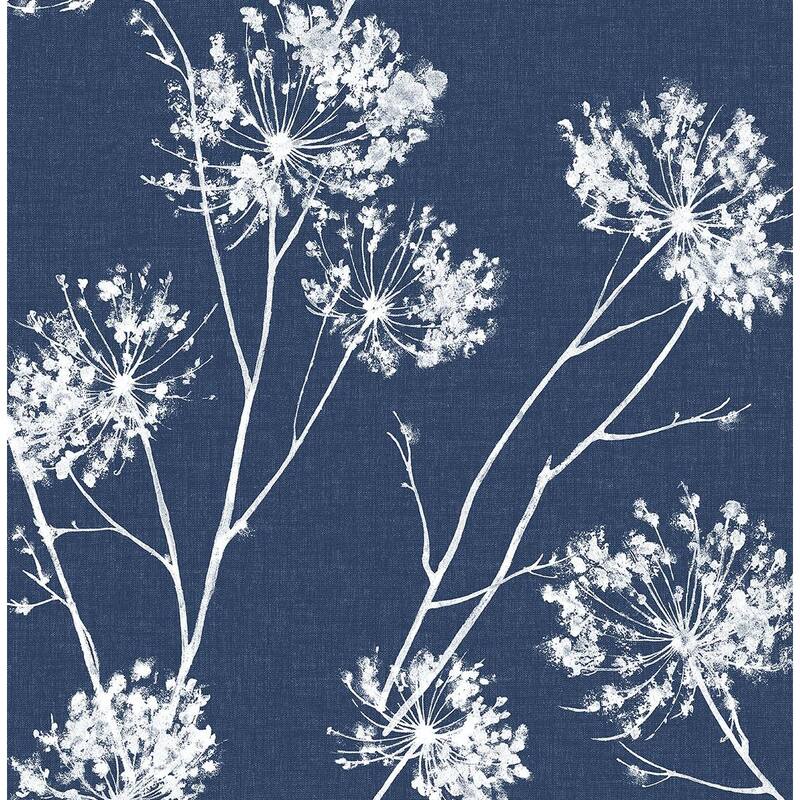 NextWall One O'Clocks Botanical Peel and Stick Removable Wallpaper - 20.5 in. W x 18 ft. L - Navy Blue