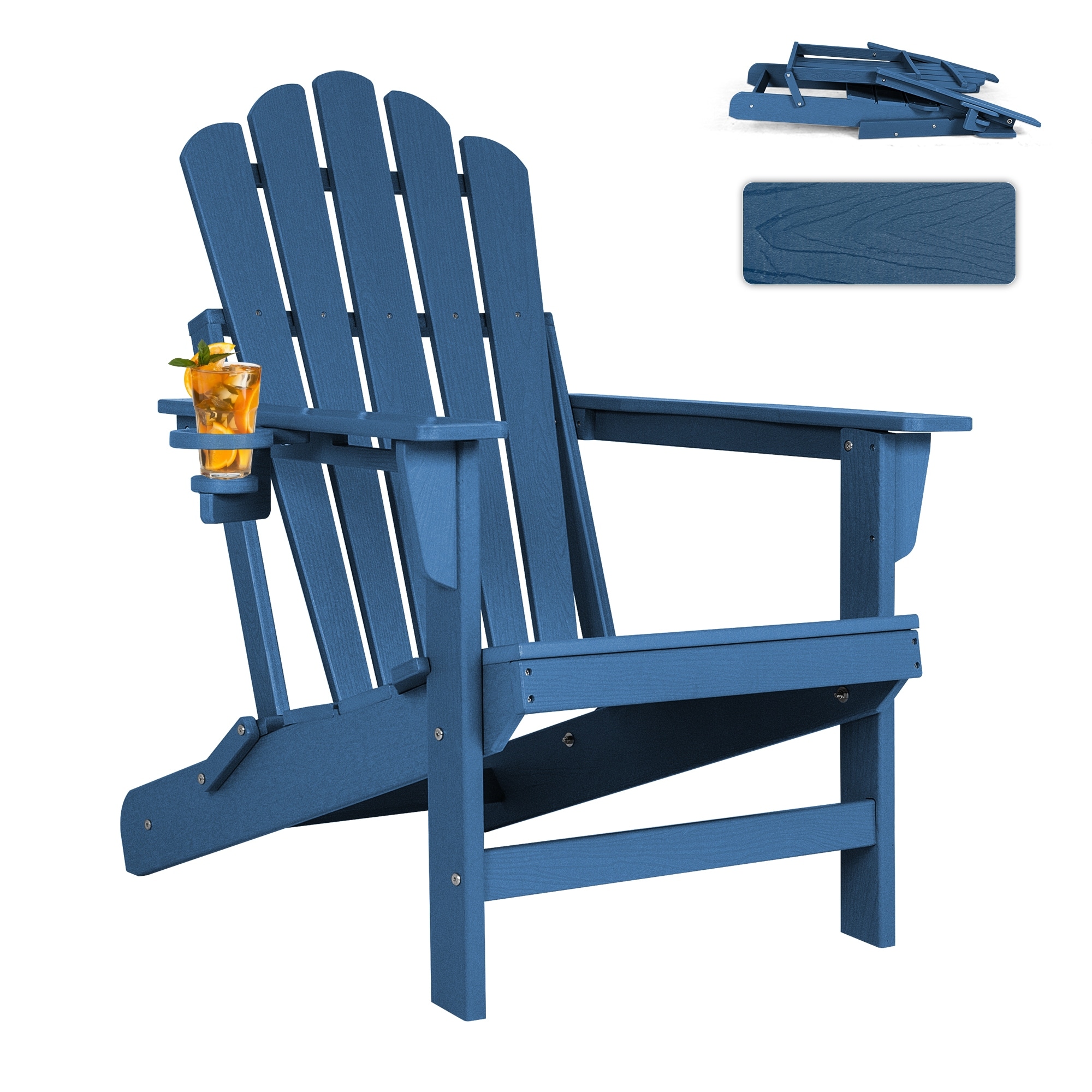 Vrakae Foldable HDPE Outdoor Adirondack Chair with Cup Holder