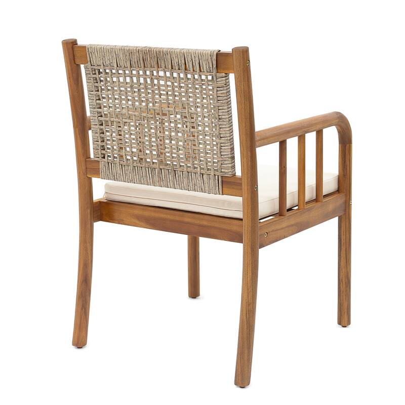 Christopher Knight Home - Porto Outdoor Acacia Wood 7-Piece Dining Set with Rattan Back Chairs & 66.25" Solid Wood Dining Table