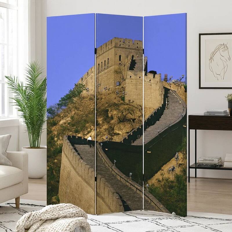 Brar 71 Inch 3 Panel Canvas Screen, Great Wall of China Print, Multicolor