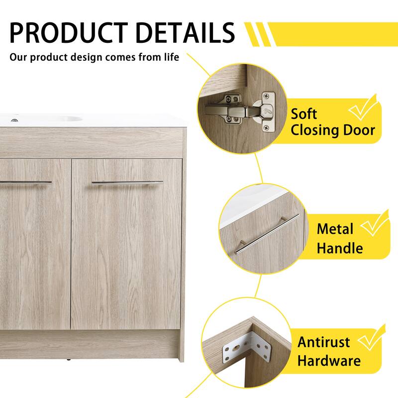Bathroom Vanity With Sink In 30 Inch, Freestanding Bathroom Vanity With Soft Close Door