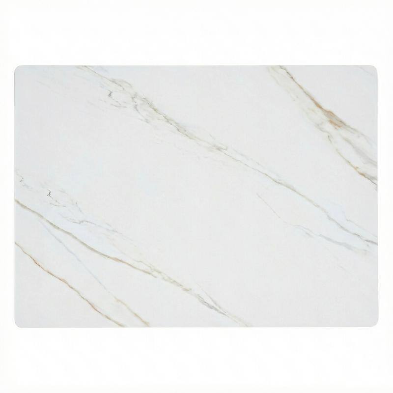 Zayle Mid-Century Modern Glass or Sintered Stone Rectangular Dining Table with Powder-Coated Steel Finish for Kitchen