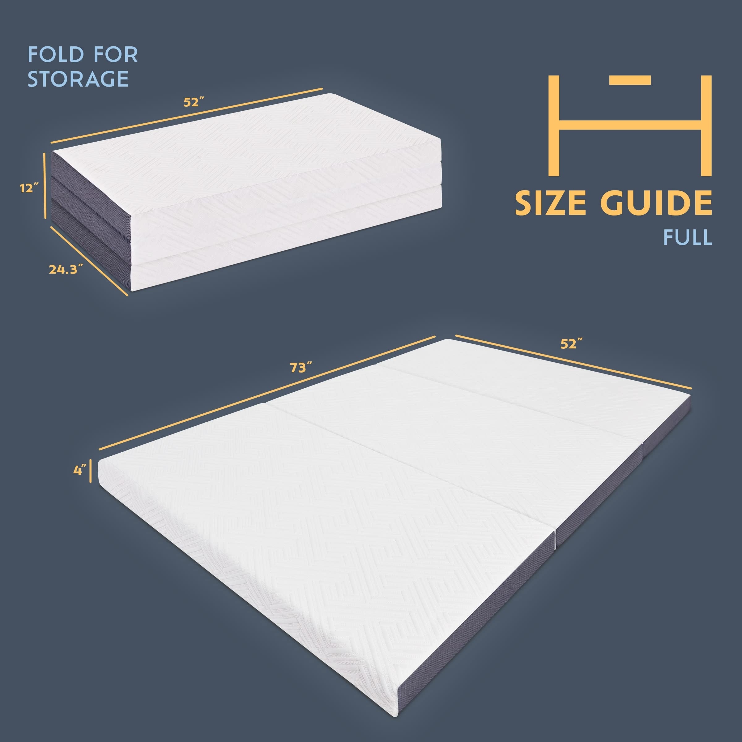 Heyward 4 in Memory Foam Mattress Portable Bi Layered Trifold Mattress Twin
