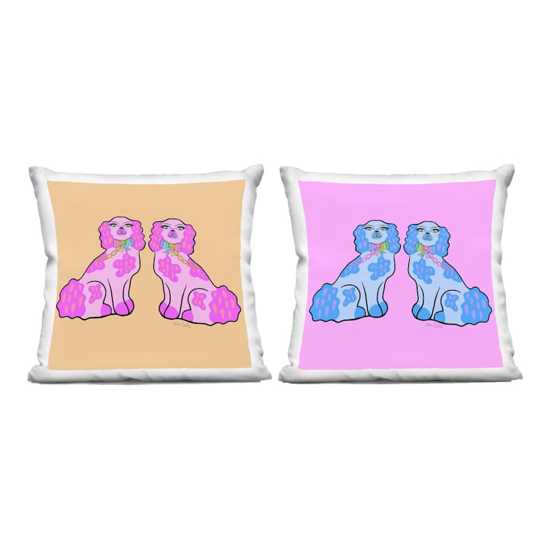 Stupell Bright Whimsy Dog Pairs Decorative Printed Throw Pillow Design by Katie Conley (Set of 2) - Pillow Sets - Polyester - Pink - Set of 2