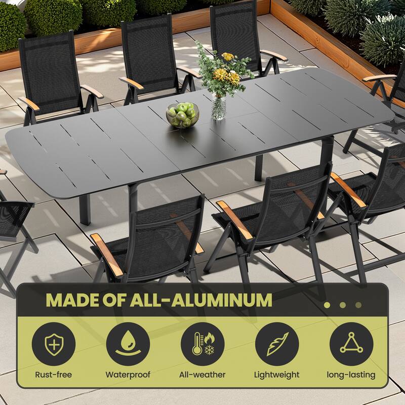 9-Piece Outdoor Patio Dining Set Expandable Aluminum Dining Table with Folding Chairs with Adjustable Back