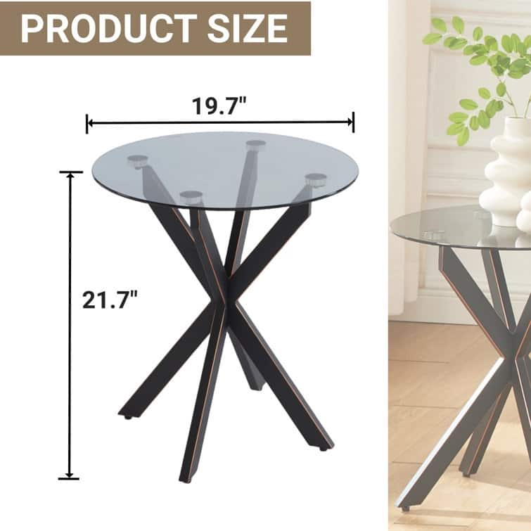 19.7" End Table With Glass Top