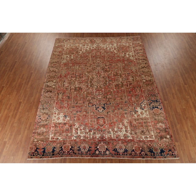 Traditional Heriz Persian Vintage Area Rug Hand-Knotted Wool Carpet - 9'9"x 12'10"