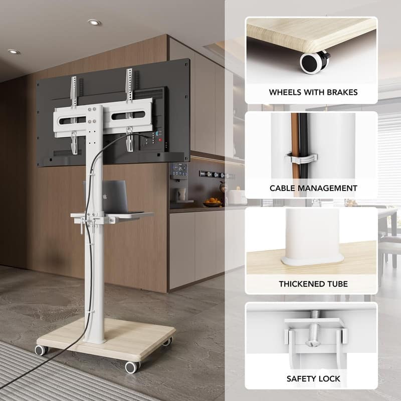 Mobile TV Stand for 27 to 65 Inch TVs, Portable Rolling TV Cart on Wheels