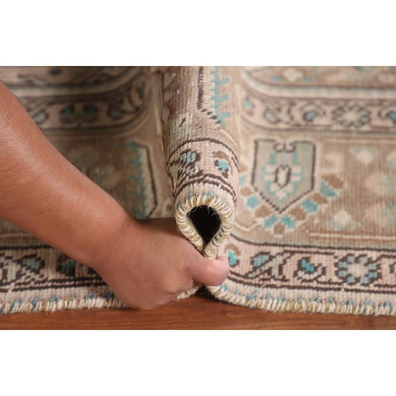 Geometric Peach Tabriz Persian Vintage Rug Hand-Knotted Wool Carpet - 6'4"x 9'5"