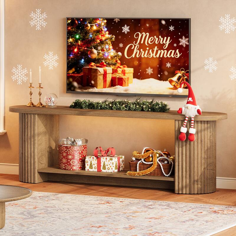 63" Fluted TV Stand for 50/55/65/75-Inch TV - Natural