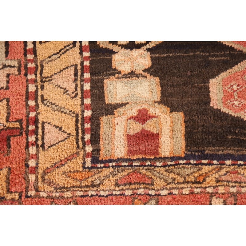 Geometric Ardebil Persian Vintage Runner Rug Handmade Wool Carpet - 3'10"x 10'0"
