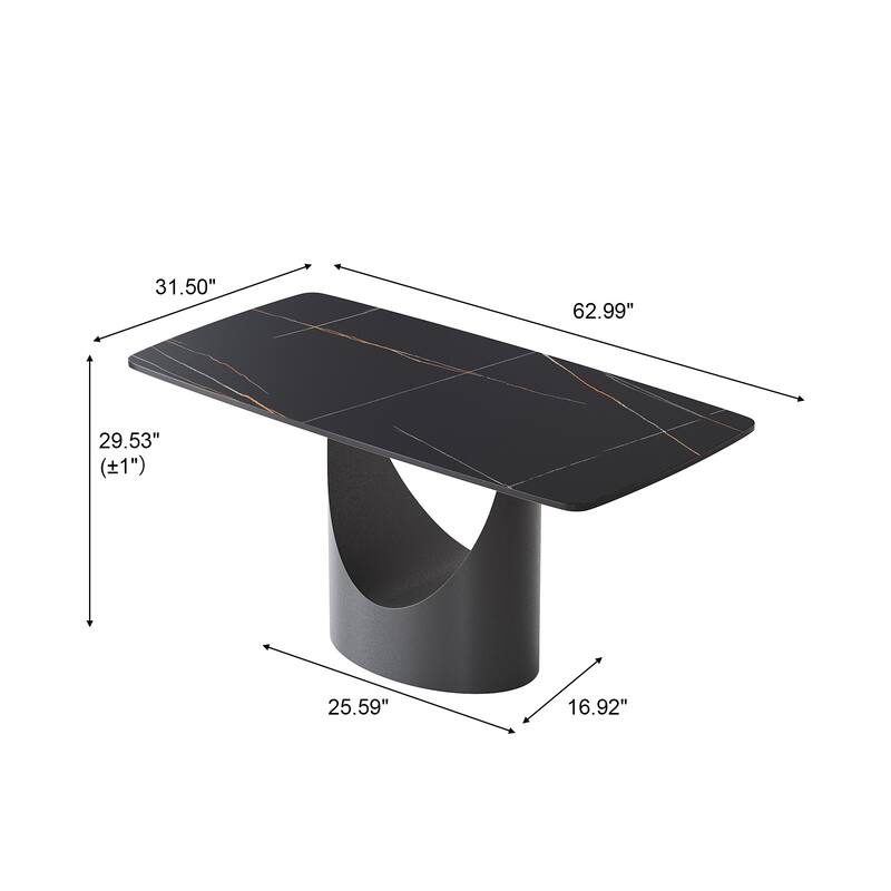 63" Dining Table Set for 6, Sintered Stone Dining Table with Solid Carbon Steel Base for Kitchen Dining Room