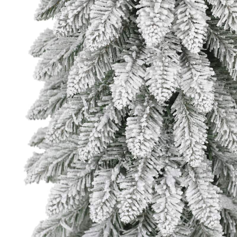 Puleo International 6' Pre-Lit Flocked Alpine Pencil Artificial Christmas Tree - 6