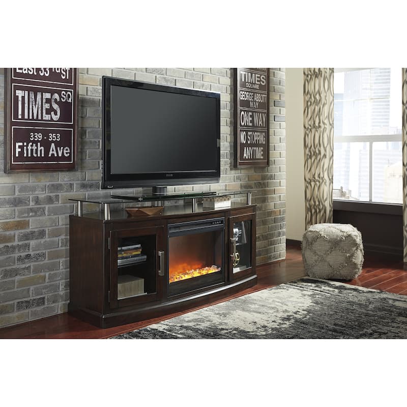 Entertainment Accessories Contemporary Fireplace Insert Glass/Stone Black