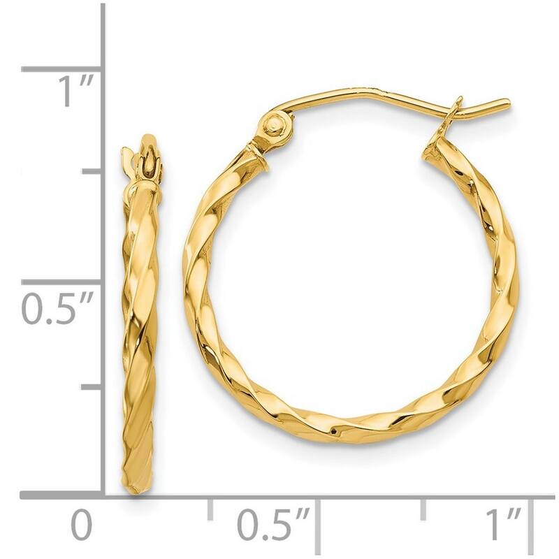 Curata 14k Yellow Gold 2x20mm Twist Polished Hoop Earrings