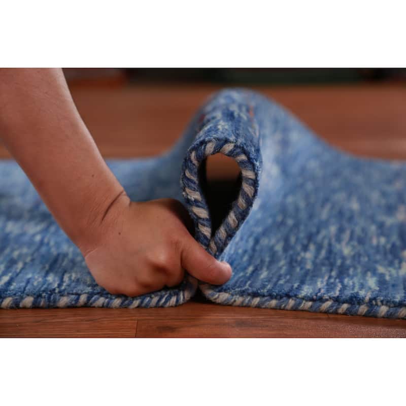 Hand Knotted Oriental 100% Wool Carpet Tribal Tribal Navy Blue & Blues Gabbeh Runner Rug - 9' 9'' X 2' 7''