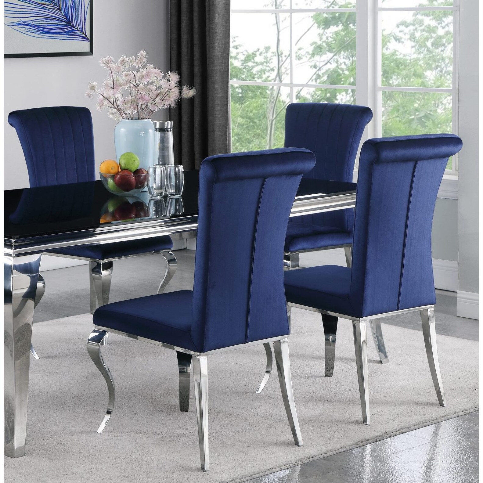 Blue dining chairs with chrome legs hotsell