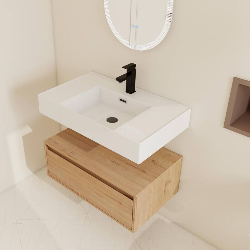 BNK 30/60 inch Floating Single/Double Sink Bathroom Vanity with Soft Close Drawer