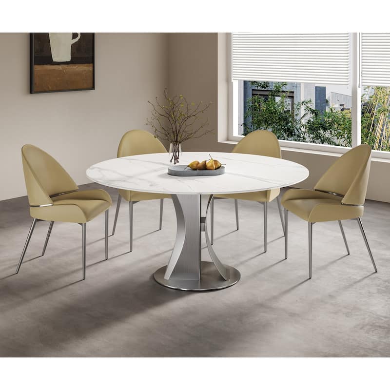 PU Leather Dining Chair with Brushed Metal Frame, Set of 2