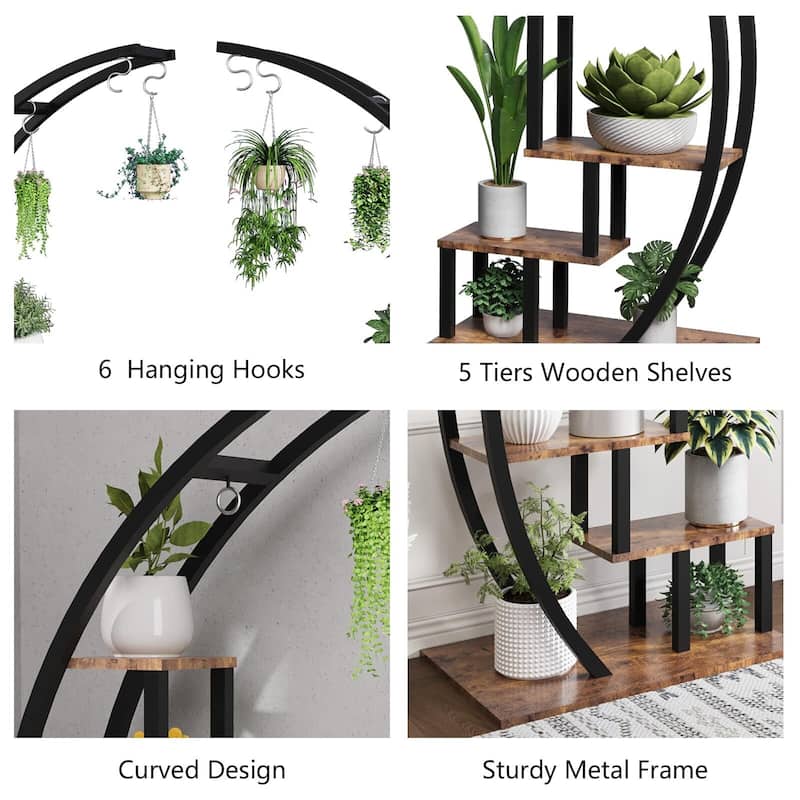 5 Tier Tall Metal Indoor Plant Stand, Half Moon Shape Garden Plant Holder