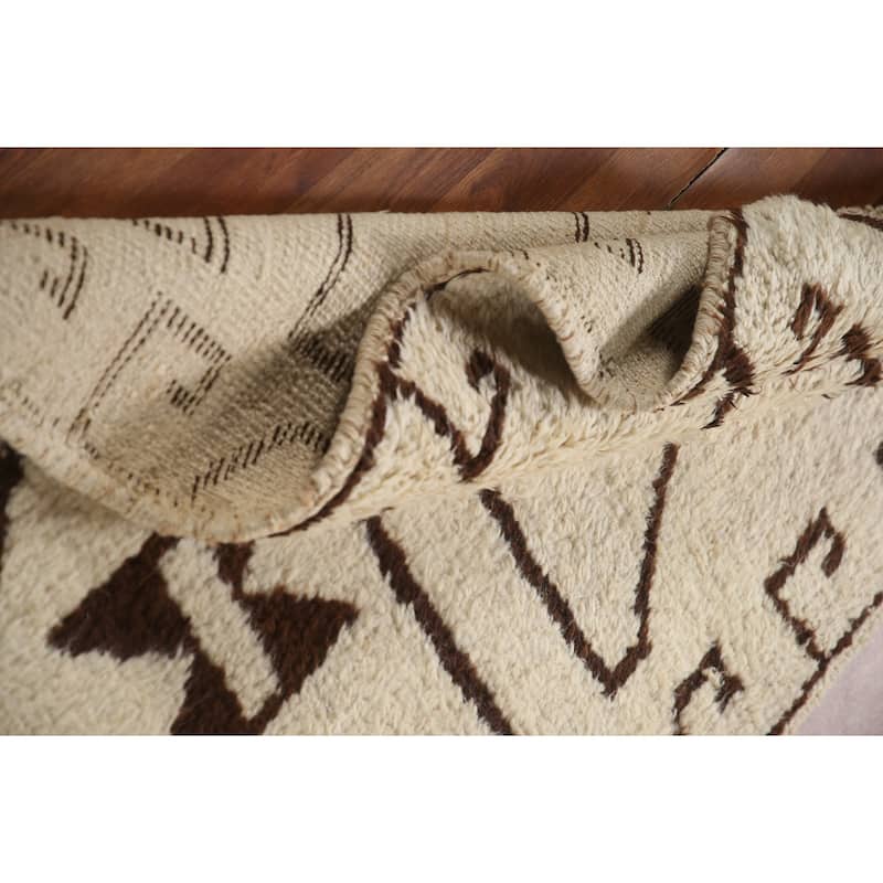 Anatolian Beige Turkish Runner Rug Handmade Geometric Wool Carpet - 3'6"x 12'4"