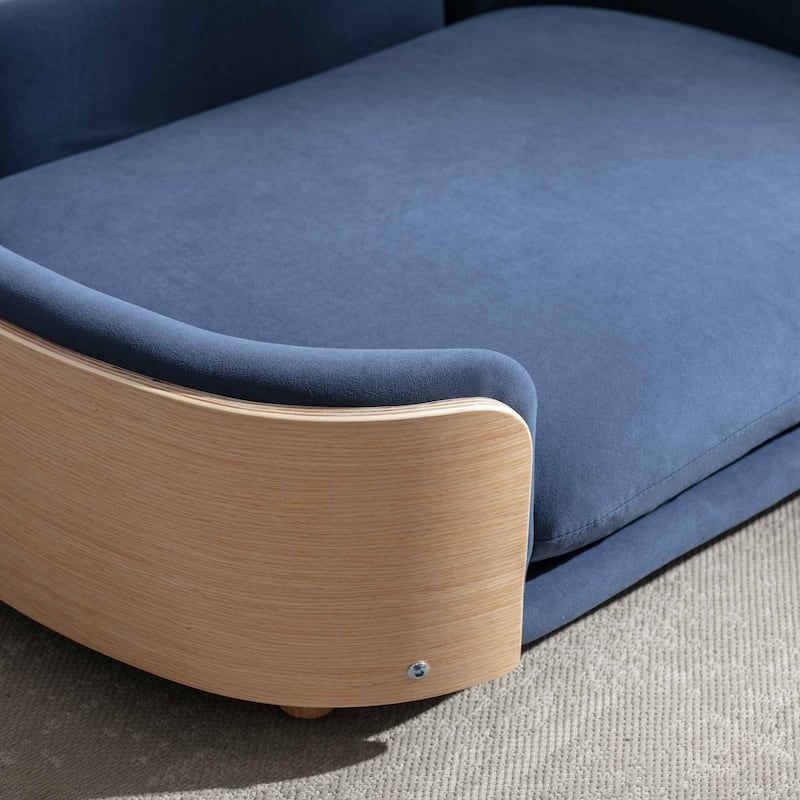 Dog Bed Pet Sofa With Solid Wood legs and Bent Wood Back, Velvet Cushion, Large Size