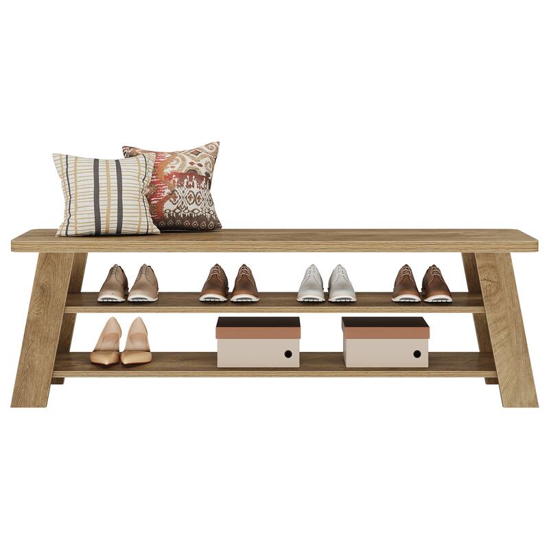 3-Tier Entryway Shoe Bench with Storage Shelf for Living Room, Wooden End of Bed Bench for Bedroom, Dining Bench for Dining Room