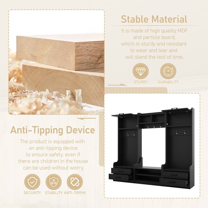 4-in-1 Detachable Hall Tree with Storage Drawers and 7 Hooks