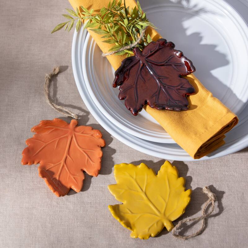 4" Ceramic Hanging Decor Set, Leaf