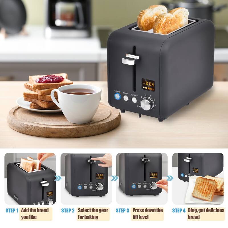 SEEDEEM Toaster 2 Slice, Stainless Steel Toaster with LCD Display