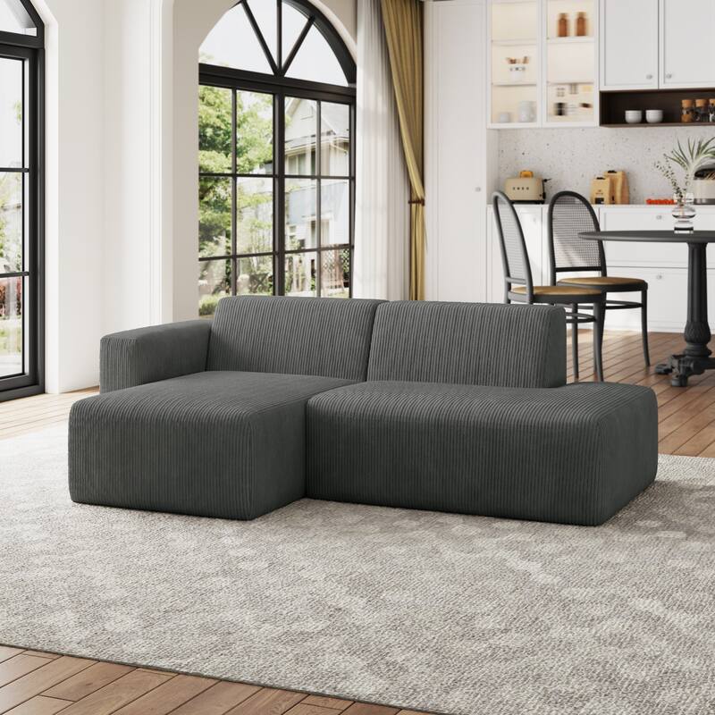 Oversized Corduroy Modular Sectional Fabric Sofa - GRAY/SIDE CHAIR&CHAISE
